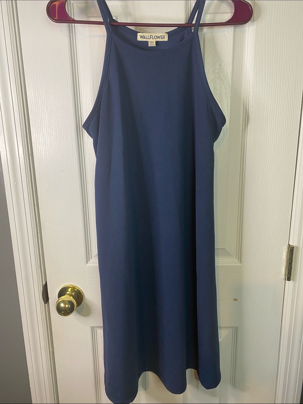 Wallflower Navy High-Neck Midi Dress Size Medium Spaghetti Straps.